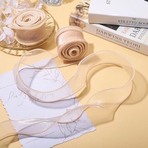 Organza bedrade linten van organza 3,5 cm (1 - 5/8 in), visstaart transparante linten voor bloemen, boeket, bruiloft, bruidsdouche, inpakken, strik, krans, doe-het-zelf knutselen (oranje) 4
