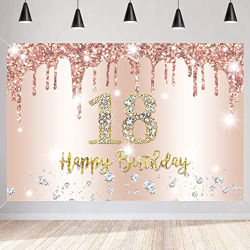 18e verjaardag Decoratie voor meisjes, 18e verjaardag Banner, Rose Gold, 18e verjaardag, Fabric Sign Poster, Gelukkig 18 Verjaardag, Achtergrond Banner voor meisjes, Verjaardagsfeest, Decoratie