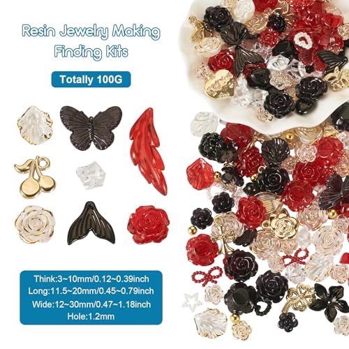 100g Rozenbloem Sieraden kralen diverse Hars sieraden maken vinden van kits visstaart & blad & kersen& Vlinder Bulk Hars Kralen voor DIY armband sieraden maken 4