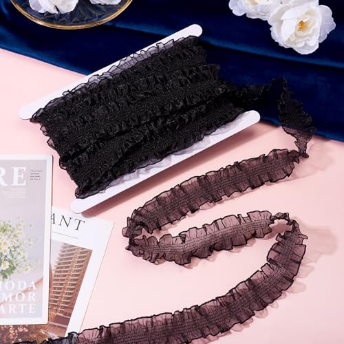 10 jaar Kant Elastische Trim 33 mm Brede Verstoorde Elastische Linten Zwarte Volant Kant Trim Stof Veters Trim Strik Linten maken voor DIY Naaien Project Kleding Decoratie