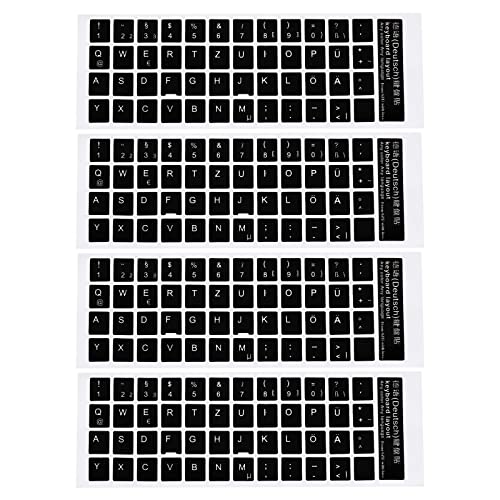4 Pack Duitse toetsenbord Stickers, Universele Keyboard Vervanging Hoes Glad voor laptop Bureau Computer Zwarte achtergrond Witte Inscriptie
