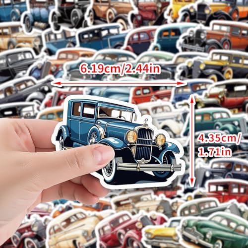 Vintage Car Sticker Set Stickers Jeugd Volwassenen 50 stuks Vintage Vintage Car Waterproof Vinylstickers Automotor Bike Skateboard Snowboard Bagage Laptop Koffer Helm Motorfiets Computer 3