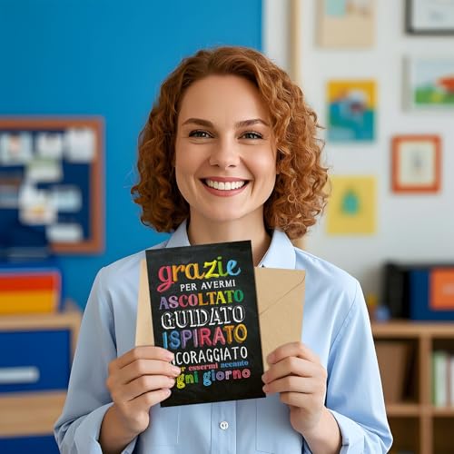 Cadeaus voor leraar, grazie per avermi Ascoltato, afscheidskaart met envelop, wenskaart van Italiaans 3