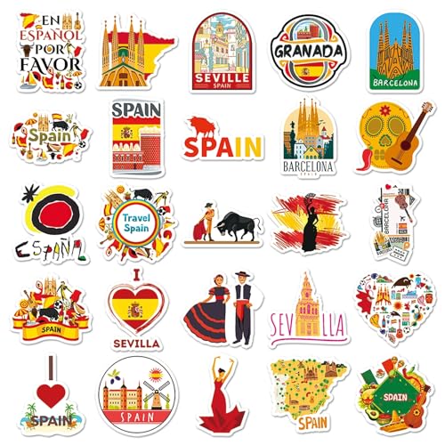 Spanje Stickers voor tieners en volwassenen, 50 stuks, Spanje, Waterdichte Vinyl Stickers Set, Auto, Motorfiets, Fiets, Skateboard, Snowboard, Bagage, Laptop, Koffer, Helm, Motorfiets, Computer 3