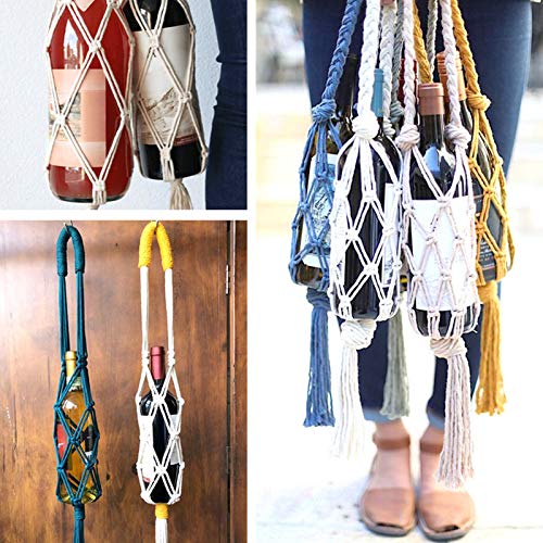 Hangende wijnfles Anntool Macrame Boheemse stijl hand breien Katoenen touw flessen opslag hangzak wijn tote decoratie (groen) 5