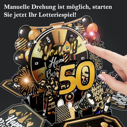 50e verjaardagskaart met muziek - 3D-pop up kaart verjaardag met licht en interactieve kaarsen, wenskaart, verjaardagscadeau voor echtgenoot en vrouw 3