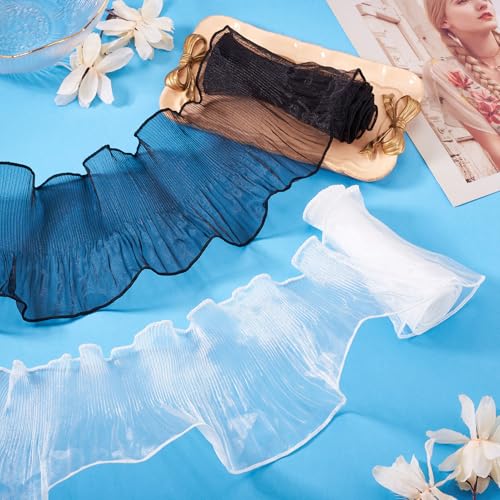2 stuks zeemeermin Polyester Lints Kant Edges 120mm Organza Trimmen iriserende sprankelende visstaart garen voor boeket onkruid decor Cadeauverpakking Decoratieve kleding, zwart / wit