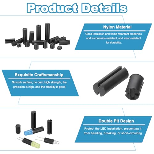 200 stuks LED-houder, 4 mm OD 4 mm hoge dubbele pit nylon lichtgevende diodehouder LED-lichtsolatie kolom PCB-montage ondersteuning voor LED-bescherming en bewaking, zwart 3