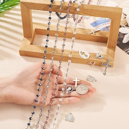 Rozenkralen kralen ketting glas kralen ketting kruis hangers zilveren Vintage Crucifix Charms Virgin Mary Chandelier Component Links voor doe-het-zelver Paassieraden maken 5