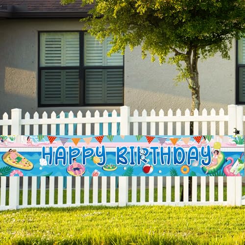 Gelukkige verjaardag zwembad Banner, 300x50cm Extra grote zwembad Banner Zomer Themafeest verjaardag decoraties voor buiten strand decoratie