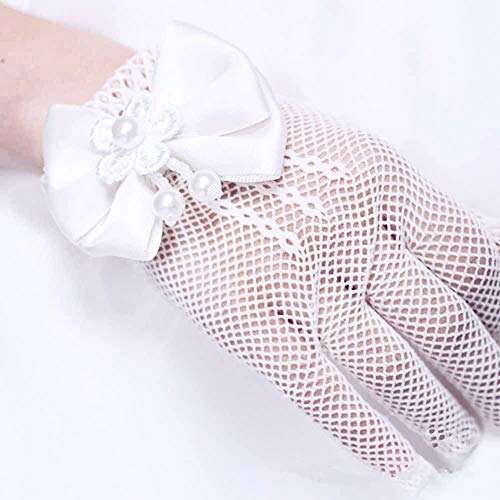 Meisjes korte elegante satin Bow Fishnet handschoenen gaten pols lengte handschoenen voor bloemen meisjes