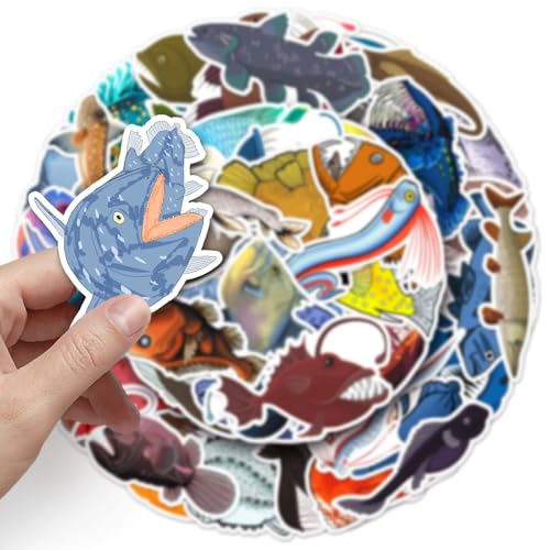 Deep Fish Stickers voor tieners en volwassenen, 50 stuks, Deep Sea Fishing, Vinyl Sticker Set, Auto, Motorfiets, Fiets, Skateboard, Snowboard, Bagage, Laptop, Koffer, Helm, Motorfiets, Computer 3