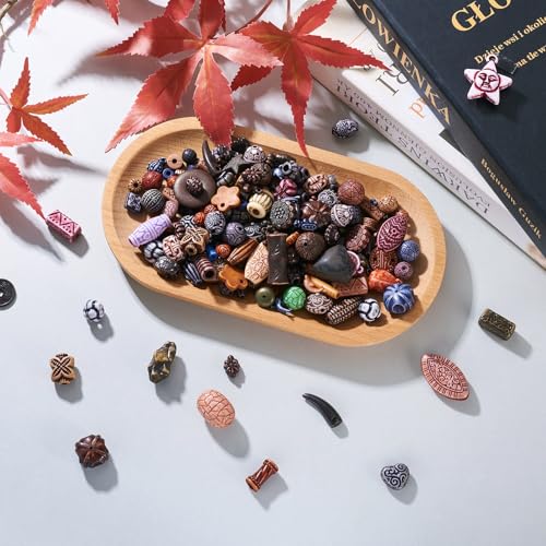 100G Vintage kralen Ovale kolom met bloem patronen acryl spacer kralen Tibetaanse stijlen Opaque Assorted acryl bedels Bulk voor DIY armband sieraden maken 3