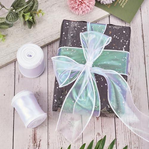 3 Rolls Polyester Sparkling Sheer Ribbon 60mm White Pastel Glittering Iridescent Chiffon Libbons voor Trouwkleding Bow Bloem Decoratie 4