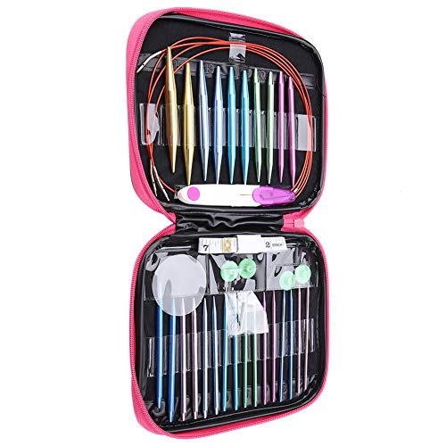 26-Piece aluminium breinaalden set met koffer, 2,75-10mm rondbreinaalden en kunststof draadjes voor sjaals, 4 maten ergonomische handgrepen (10cm naalden + 32-55cm koorden) 5