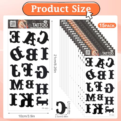 20 Vellen Tijdelijke Tattoos Zelfklevende Letter Tattoos Stickers 5 Verschillende Letter Styles Waterdichte Zwarte Fake Tattoo Stickers DIY Naam Tattoo voor vrouwen en mannen