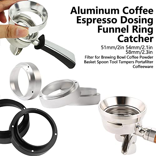 51mm Koffie Espresso Dosing Funnel Ring Catcher, Aluminium Koffiezetapparaat Espresso Funnel Vervanging Koffiezetapparaat Accessoires voor thuis / Cafe Zilver 3