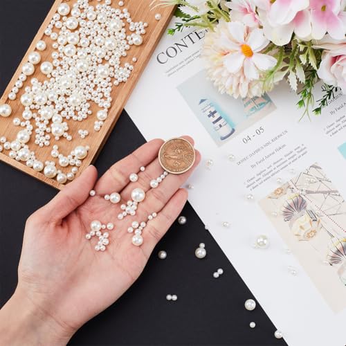 Ca. 2050 Stuks Geen Hole Kralen Assorted Kralen Rond Gepolijst Losse Kralen voor Nail Art Scrapbook voor Vases DIY Decoratie Beige Diameter 3-9,5mm 3