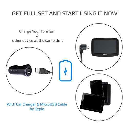 In-Car Charger Dual Port SAT NAV Car Charger + 2m 90 Degree Hoek Micro USB Compatibel met TomTom Go 40 50 60 400 500 510 520 530 600 610 620 820 Live 5000 5100 5200 600 00 61 00 6200 (2m) 4