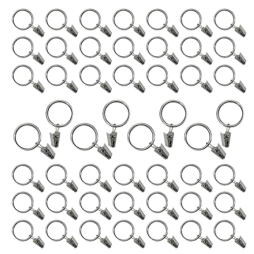 50Stuks Gordijn Ringen met Clips, Roestvrij metalen Drapery Ring, 25mm Diameter Hanger Ring Hook Clip voor het vasthouden van zware gordijnen Rod Set en blad - Zilver