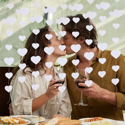 52Ft White Heart Garland, Valentijnsdag feest decoraties bruiloft hangende decoratie Tinsel Streamer Banner voor verjaardag bruidsdouche engagement bachelorette galentines 3