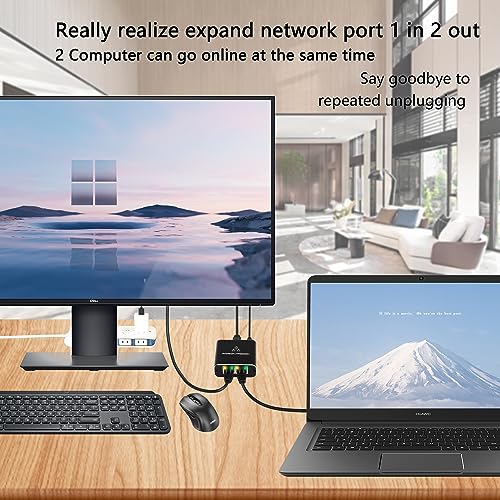 Ethernet Splitter Gigabit Ethernet Switch, RJ45 Splitter 1 tot 2 1000/100Mbps, Ethernet Extender met USB Power Port voor Computer, Hub, Switch, Router, ADSL, Settop Box, Digitale TV 4