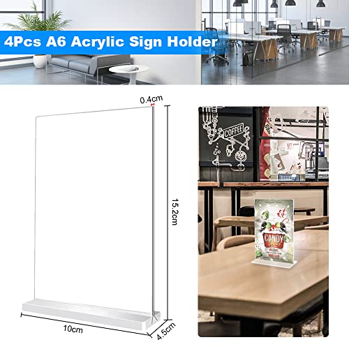 A6 Acryl Sign Houder, 4 st Acryl Poster Menuhouder Double Sided Display Stand T-Shape duidelijk tafelmenuhouders Plastic Sign Houders voor Restaurant, Bruiloft, Hotel, Promoties, Foto