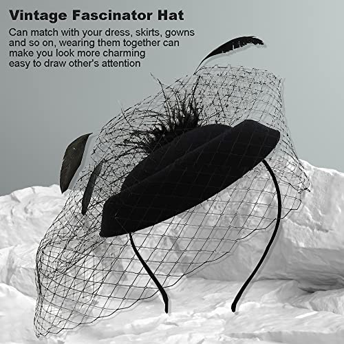 Fascinator hoed Vintage Veil Hat 50s bruiloft hoed pil Box Hoeden Veren Mesh gezicht Veil Hat Tea Party Headwear bruiloft Fascinator voor meisjes vrouwen, zwart 3