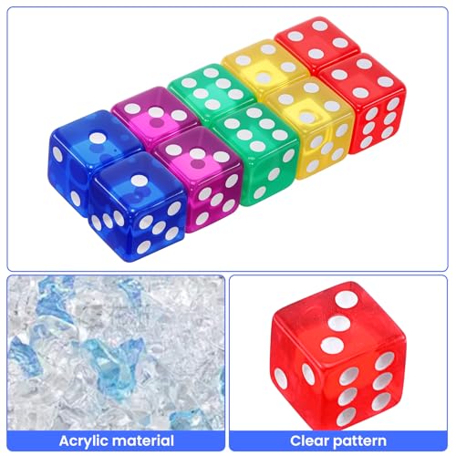 20st 16mm kleurrijk Dobbelstenen afspelen Dice Acryl Dice voor het snijden van blok, 6-sided snijden, Dice Set voor dobbelstenen Games, Tafelspelen (5 kleuren) 3