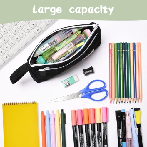 Corduroy Pencil Case, grote capaciteit Pencil Case, Stijlvol Eenvoudige Pencil Case met rits en handvat, Make-up Bag, Stationery Pouch voor tieners Jongens Meisjes School, Black, Corduroy 4