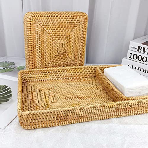 Rattan Tray, Rechthoekige geweven Tray Handgeweven Wicker Mand Organisator Tray Rattan Tray Tafelblad Organisatie Hand geweven Snack Storage Mand Multifunctionele Tray (L) 5