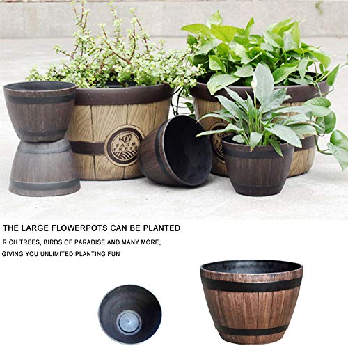 Bloempot, Bloemendoos Hars, Houten Barrel Bloempot Imitatie Ronde Planter, voor binnen en buiten gebruik Bloemendoos, Huis, Tuin, Balkon, Patio 4