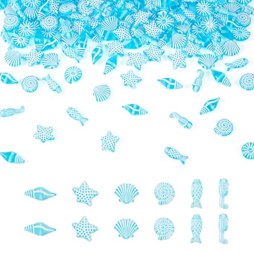 100G oceaan thema transparante acryl kralen vis zeester schelp kralen bulk voor armband ketting sleutelhanger zomer ambachten sieraden maken, bleke turquoise