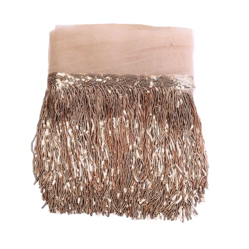 1 Yard 20cm Bling Sequins Fringe Fringe Fringe Border Decoratieve Lint Dans Kralen Fringe Linten Linten voor Naaien, DIY Crafts, Kleding Lingerie Gordijnen, Rose Gold