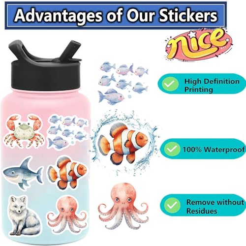 Ocean Fish Sticker Set voor tieners Volwassenen 50 stuks Ocean Waterproof Vinyl Stickers Automotor Fiets Skateboard Snowboard Bagage Laptop Koffer Helm Motorfiets Motorfietsstickerset 3