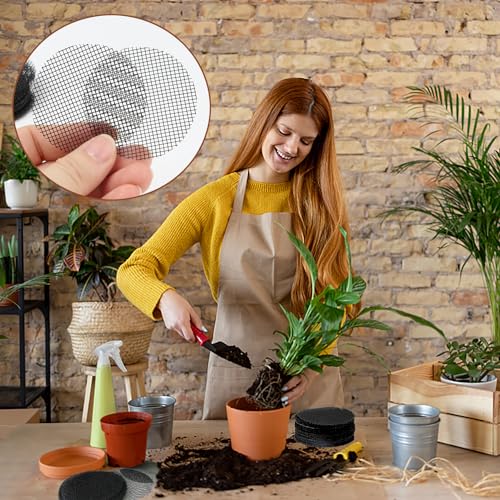 150 Stuks Bloempot Mesh Pads, Plastic Mesh Sheet, Ademende Plant Pot Bottom, Ronde Plant Potten, Pad, Tuinieren, Bloem Pot, Gat, Mesh Mat om bodemverlies Drainage Screens voorkomen (Zwart) 5