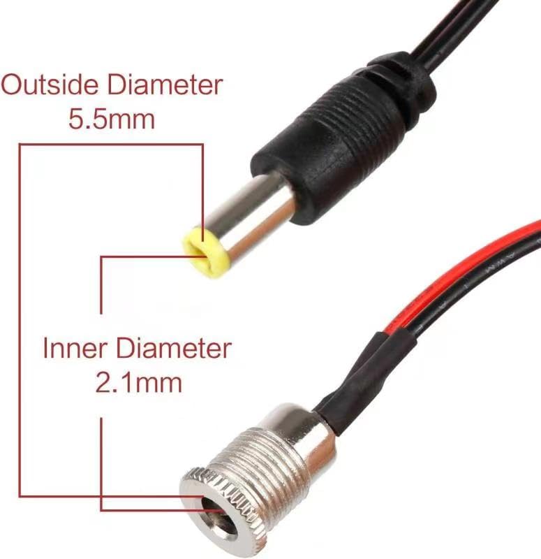 DC 12V Hollow Plug 5.5 MMX 2.1mm Adapter set, 10 x DCPower Jack Socket Low Voltage Connector (met Kabel) 5 x Holle Plug 5.5 x 2.1, 10 x DC Montage Connector, 10 x Rubber 3