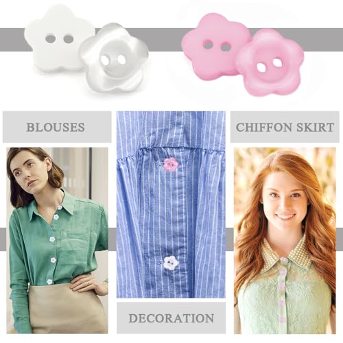 100 st. 2 Holes Flower Resin Button, Knoppen voor Baby Vesten Moeder van Parel Naaiknop Baby Resin Button 12.5mm Bloemenknop voor Handgemaakte Naaipoppen Ambachten Decor (Wit + Roze) 3