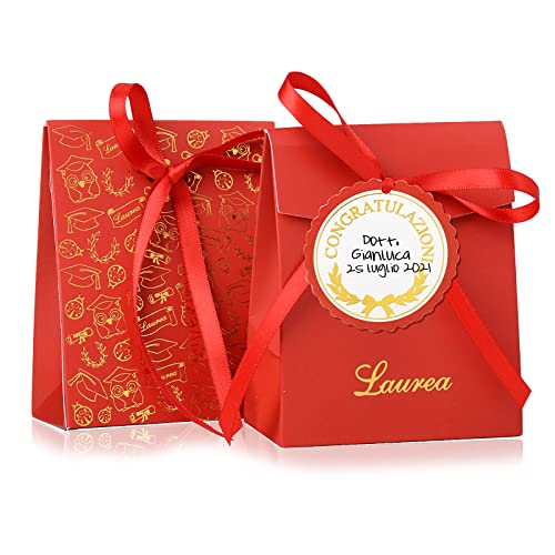 50 stuks Italiaanse afstuderen snoepdozen rode snoepdozen papier afstuderen zakken met kord en cadeauhanger geschenkdoos geschenkzakjes