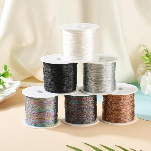 6 Rolls Witte borduurdraad 0.4mm Zwarte metalen borduurdraad 6 Ply Kralen String Naaidraad voor Tatting Quilt Vriendschap armband sieraden maken 5