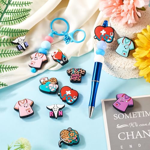 10 st. Verpleegkundige thema kralen Silicone kleurrijke verpleegster kleding Stethoscoop kralen Rubber ziekenhuis Focal Spacer kralen Bulk voor ketting sieraden armband oorbellen DIY vrouwen