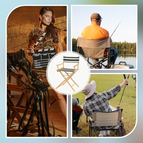 Set van 2 opvouwbare regisseursstoelhoezen, vervangende hoezen met tuinen stoken, voor make-up, draaistoelen, ezelsblauwe witte strepen, 53,5 x 40,5 cm/54 x 20 cm 5