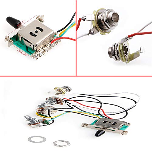 Elektrische gitaar bedrading Harnas Voorbedraad Kit 2T1V 5 manier switch 500K Potentiometers voor vervanging van Strat Guitar Parts, Black Point (Swivel Audio Turning Cap)