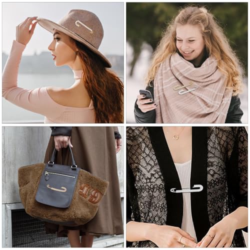 Broeche Pins voor vrouwen, 4 stuks Pearl Sweater Sjaal Hoed Clips Broeken Waist Tensioner Rhinestones Veiligheidsspelden Vest Clips Sock Bedels voor Jeans Trui Kleding Decoratie Accessoires, Metal 4