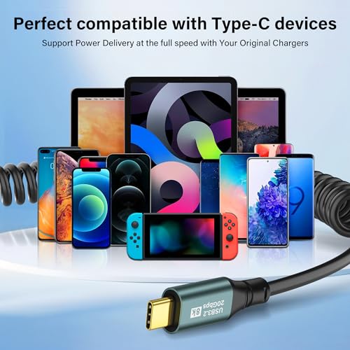 USB C C Coil Cable - 3.2, Type C, 20Gbps, PD 100W, 8K@60Hz, Fast Charging Kabel Opladen van gegevens Kabel voor telefoon, tablet en andere USB-C apparaten - 1,8M (kleur naar S) 5