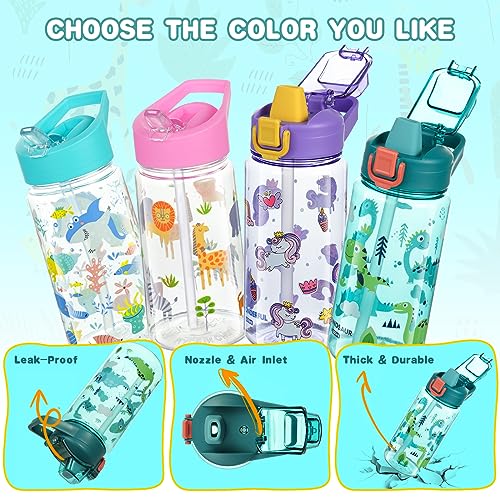 Kids waterfles met 600ml stro, Leak-Proof BPA gratis waterflessen met schattige cartoon patroon en Flip mondstuk, Sport waterfles voor school Picnic Unisex Kids Cadeau 5