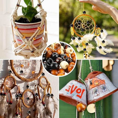 200 stuks houten kralen, 5 kleuren, grote gaten, natuurlijke houten kralen voor ambachten, houten kralen voor dreadlocks, haar vlechten kralen, Macrame kralen voor sieraden maken 5