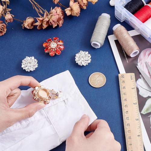 4Pcs 2 Styles Rhinestone Button Lid, Crystal Button Covers voor Mouwen, Bloemenknoppen, Afneembare Shirt Knoppen, voor Dress Costume Shirt, Rood 3