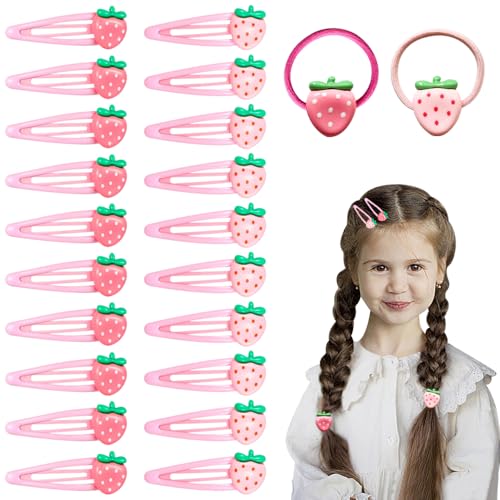 22 st. Strawberry Hair Clip en Hair Bands Set Metalen Snap Roze Decoratieve schattig Sweet Bangs Clip Aardbeien Accessoires Fruit Haarspeld voor vrouwen meisjes en tieners Gifts