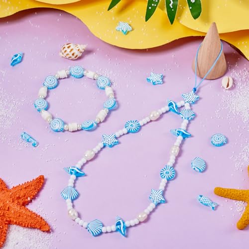 100G oceaan thema transparante acryl kralen vis zeester schelp kralen bulk voor armband ketting sleutelhanger zomer ambachten sieraden maken, bleke turquoise 4